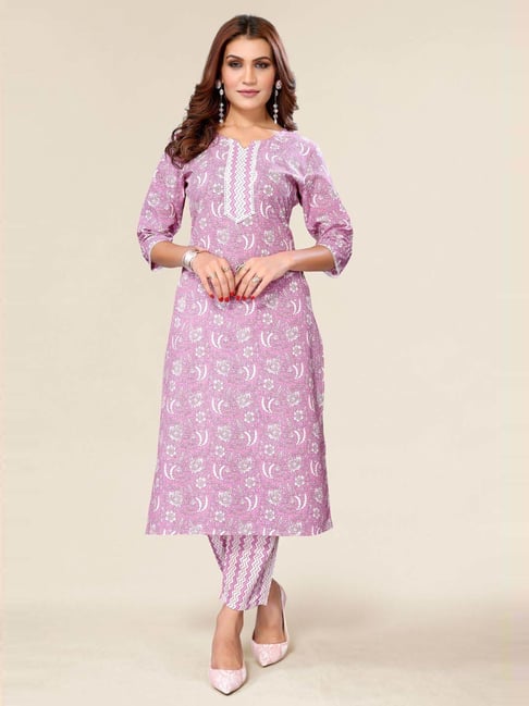 Winza Designer Lilac Cotton Printed Kurta Pant Set