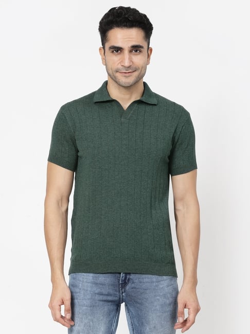 Kalt Men Half Sleeves Textured Knit Polo Collar T-Shirt-picture-13