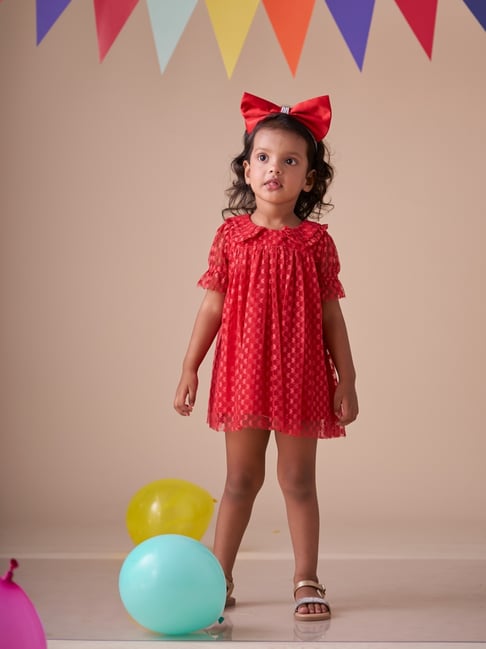 KidsDew Girls Red Solid Casual Dress