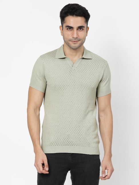 Kalt Men Half Sleeves Textured Knit Polo Collar T-Shirt-picture-10