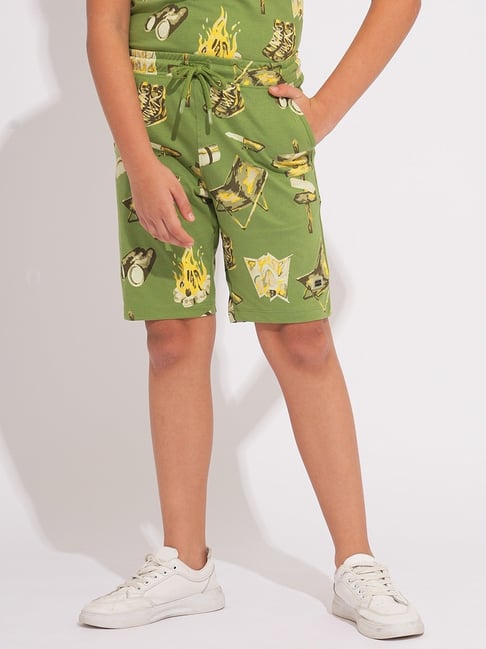 Jack & Jones Junior Kids Green Cotton Graphic Casual Shorts-picture-35