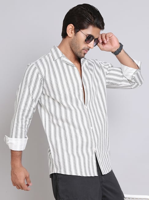 Indian Needle White Ragular Fit Self Design Casual Shirt-picture-23