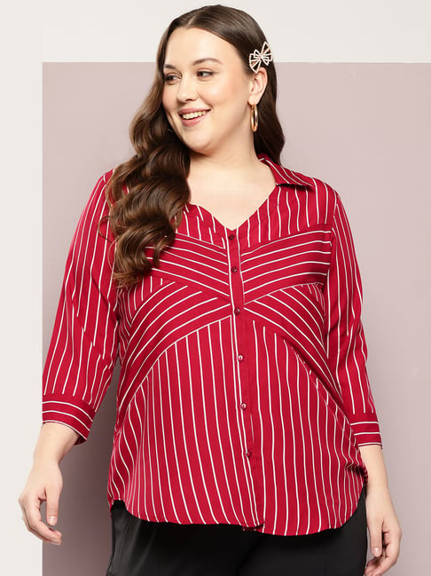 Qurvii + Maroon Striped Shirt-image-34