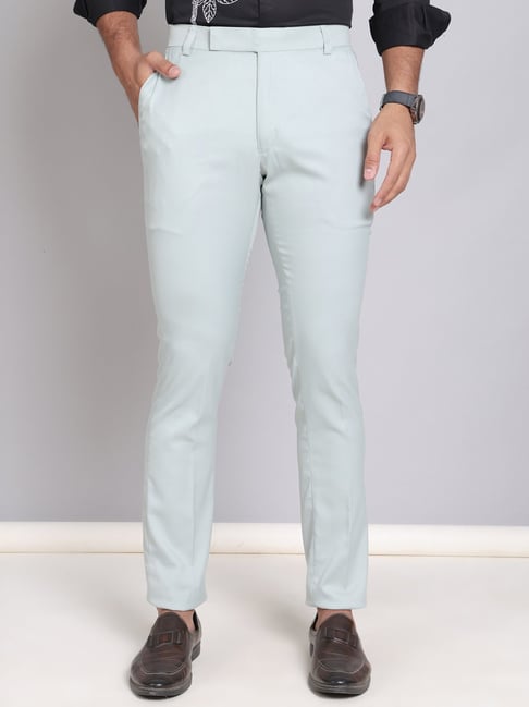 Jainish Blue Tapered Fit Solid Fromal Trouser