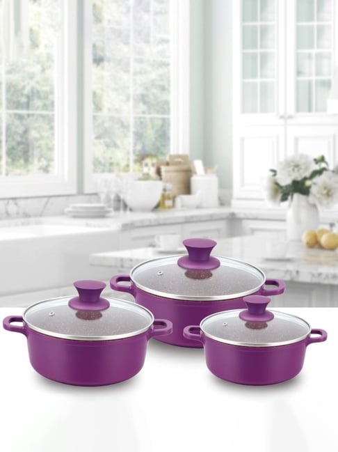 Buy Wonderchef ?Purple Aluminium 6-Piece Casserole Set with Lids