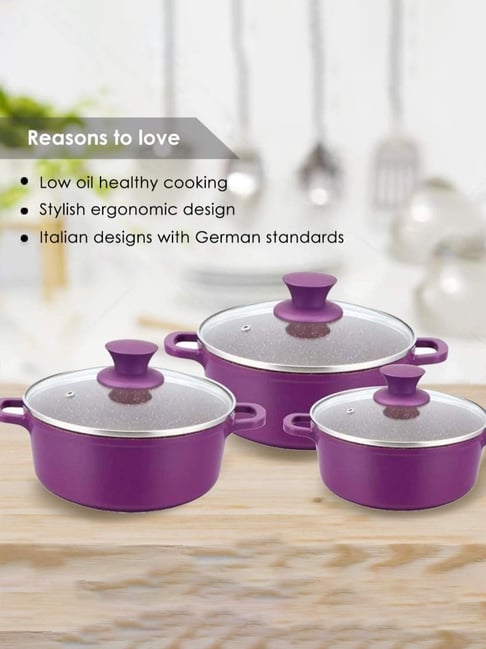Wonderchef ?Purple Aluminium 6-Piece Casserole Set with Lids