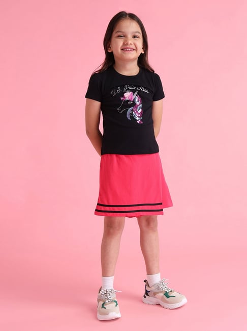 u.s. polo assn. US Polo Kids Girls Black Cotton Embellished Tops Tees-picture-12