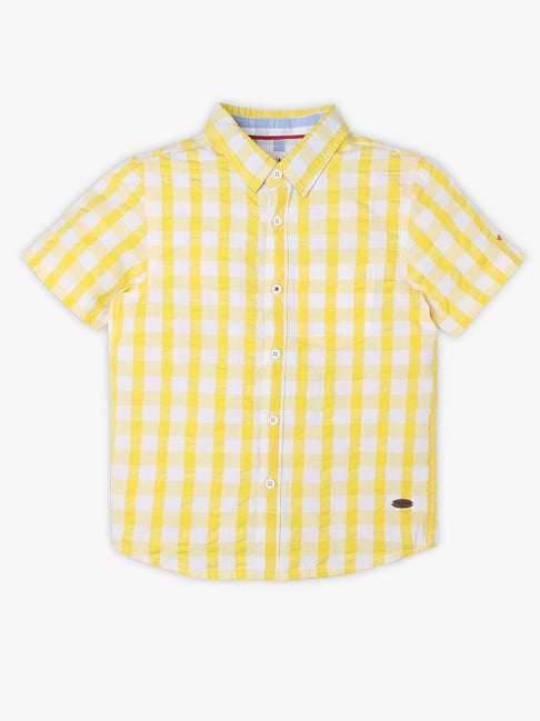 Ed-a-Mamma Boys Yellow Cotton Checks Shirt