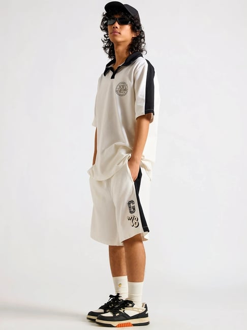 ciota Recycle Cotton T-shirt White×Black The Clothing Factory White Cotton Loose Fit Printed Polo T-Shirt