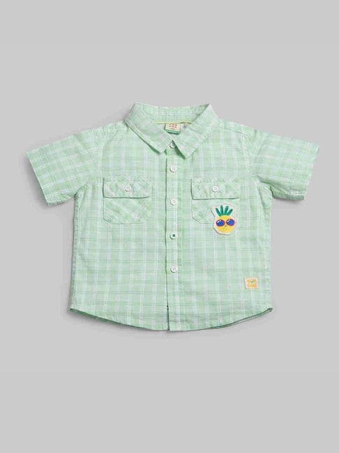 Ed-a-Mamma Infant Boys Green Cotton Checks Shirt