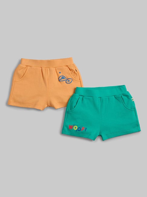 Ed-a-Mamma Infant Boys Green & Orange Cotton Printed Shorts