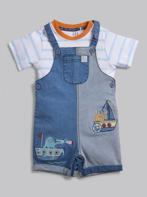 Ed-a-Mamma Infant Boys Blue Cotton Embroidery Dungaree