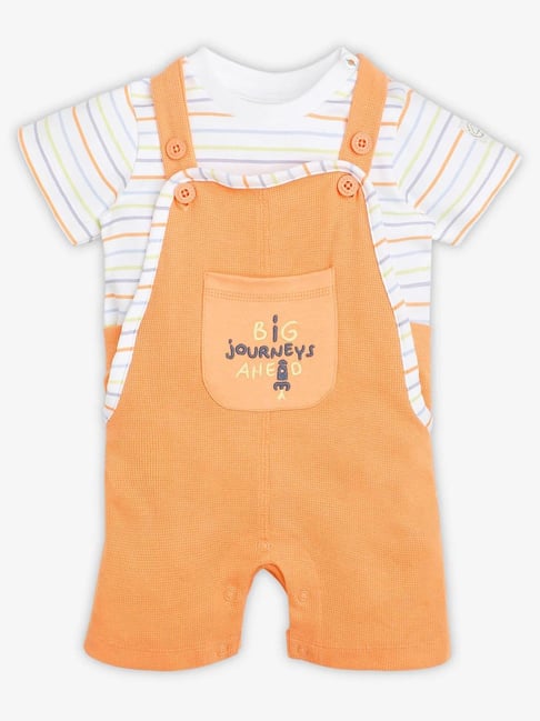 Ed-a-Mamma Infant Boys Orange & White Cotton Embroidery Dungaree