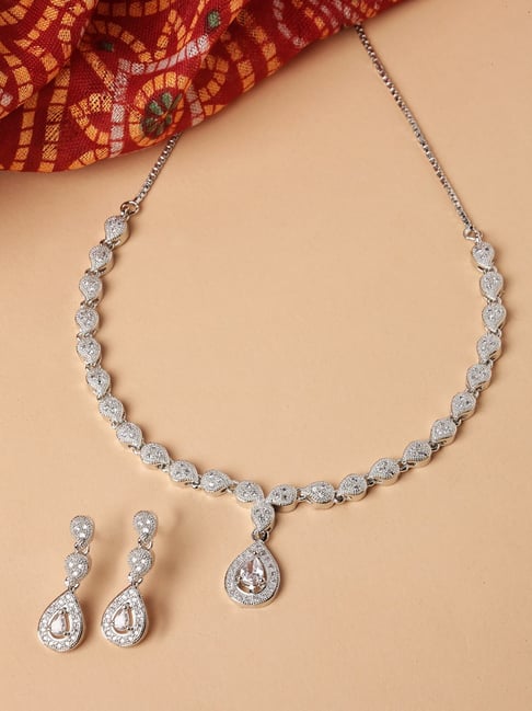 Zeneme Rhodium Plated AD Studded Jewellery Set-picture-27