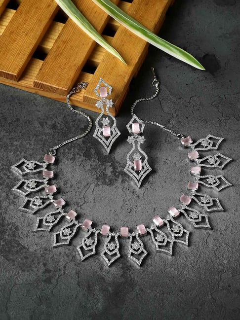 Zeneme Rhodium Plated AD Studded Jewellery Set-picture-42