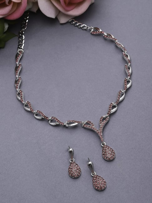 Zeneme Silver Platedcubic Zirconia Necklace and Earrings Set-picture-38