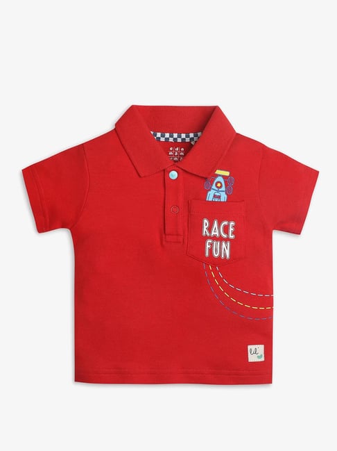 Ed-a-Mamma Infant Boys Red Cotton Printed T-Shirt