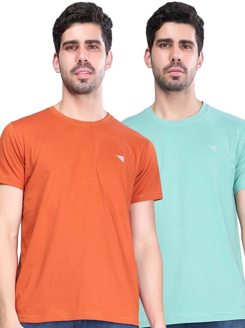 RAMRAJ Multi Cotton Regular fit Solid T Shirt Pack of 2