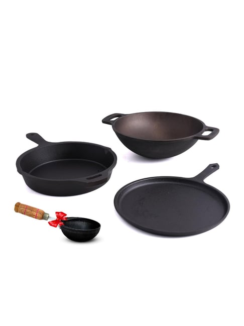 The Indus Valley Pre-Seasoned Cast Iron Combo Pots and Pans Set of 4Pcs