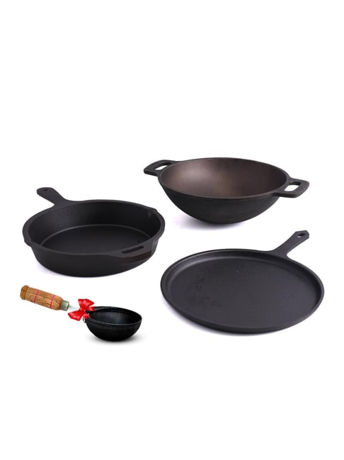 The Indus Valley Pre-Seasoned Cast Iron Combo Pots and Pans Set of 4Pcs