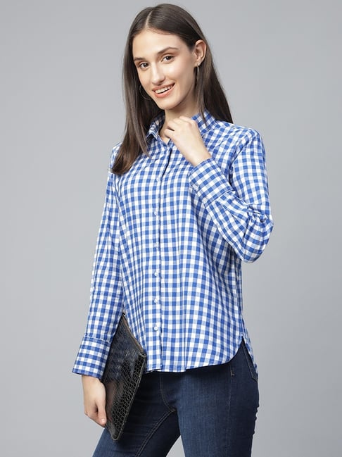 Hancock White-Blue Cotton Checks Shirt - Main Image