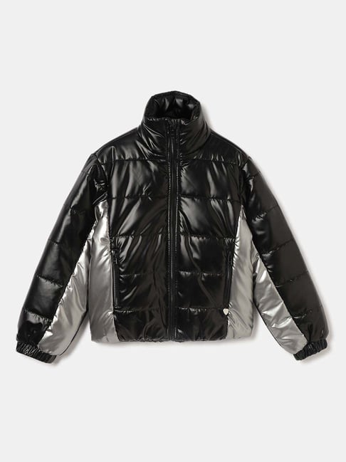 Blue Giraffe Girls Black & Silver Color Block Full Sleeves Jacket-picture-39