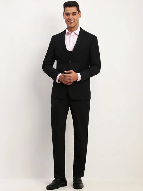 Allen Solly Black Slim Fit Three Piece Suit