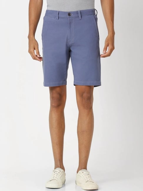 Peter England Blue Cotton Regular Fit Texture Shorts-picture-23