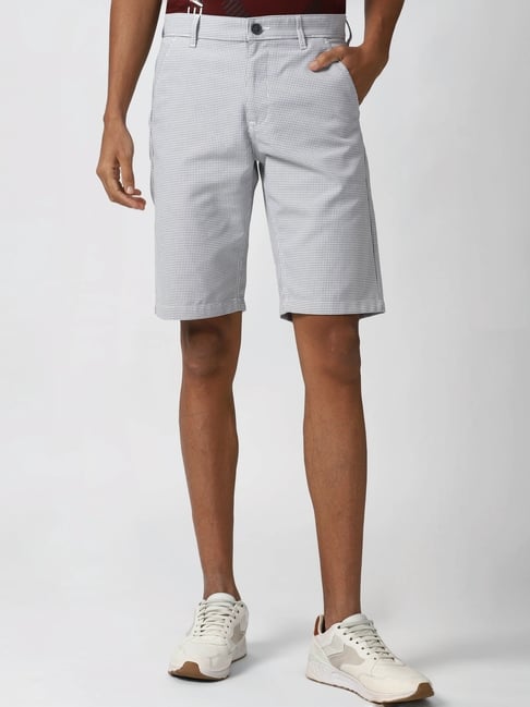 Peter England Grey Regular Fit Checks Shorts-picture-21