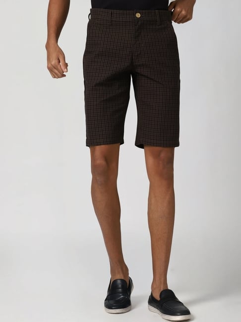 Peter England Brown Regular Fit Checks Shorts-picture-13