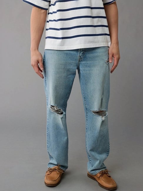 American Eagle Blue Loose Fit Distressed Jeans