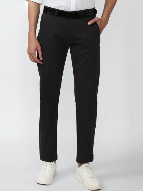 Peter England Black Cotton Slim Fit Trousers