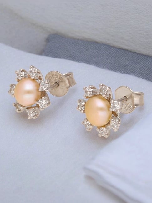 Sri Jagdamba Pearls 925 Silver Ornate Stud Earrings-image-41