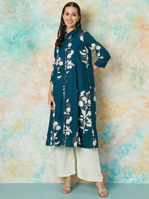 Melange by Lifestyle Blue Printed A Line Kurta-picture-39