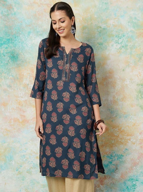 Melange by Lifestyle Blue Printed Straight Kurta-picture-41