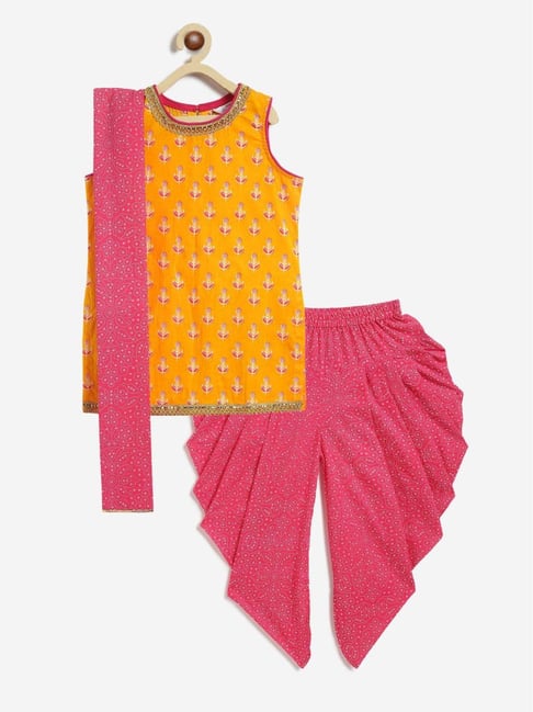 Campana Girls Yellow & Pink Cotton Floral Suit Sets-picture-24