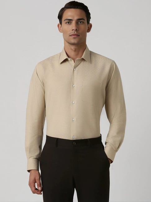 Van Heusen Khaki Cotton Regular Fit Printed Shirt