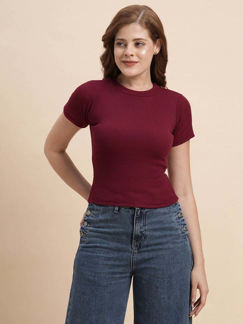 SELVIA Maroon Plain Top