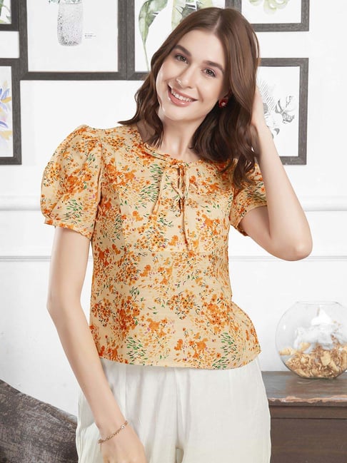 SELVIA Yellow Printed Top