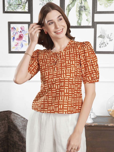 SELVIA Brown Printed Top