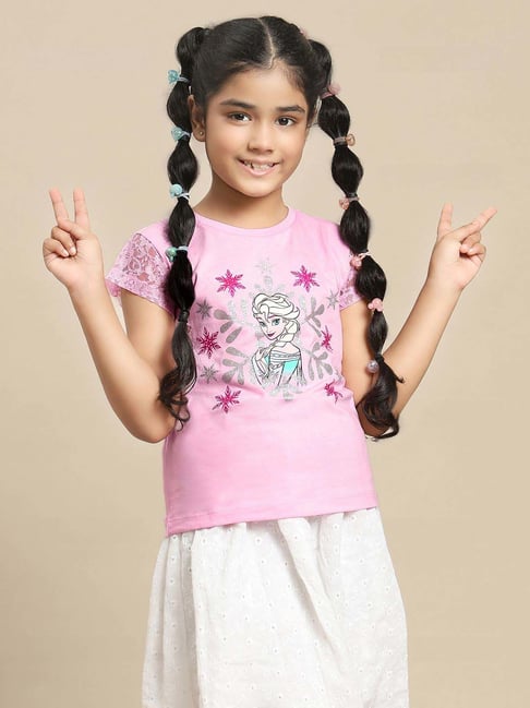 Kidsville Girls Pink Cotton Printed Tshirt