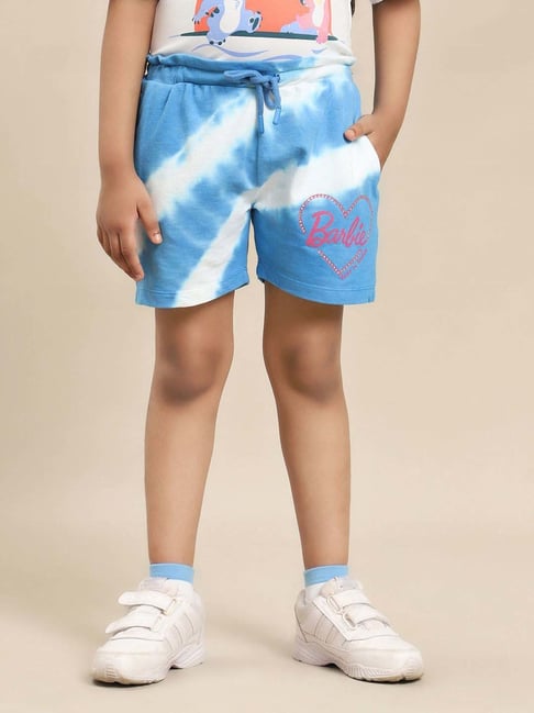 Kidsville Girls Blue & White Printed Shorts