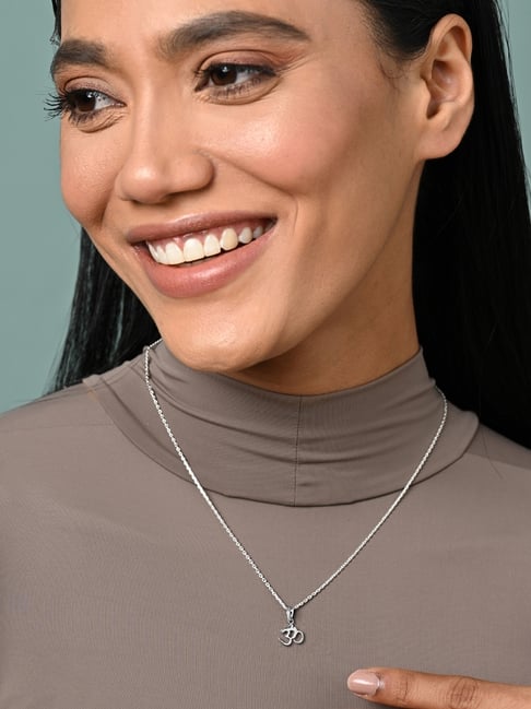 Clara 925 Sterling Silver Platinum Plated Religious OM Pendant