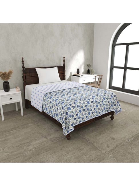 JaipurFabric Blue Pure Cotton 180 TC Blossomy Reversible Single Bed Dohar