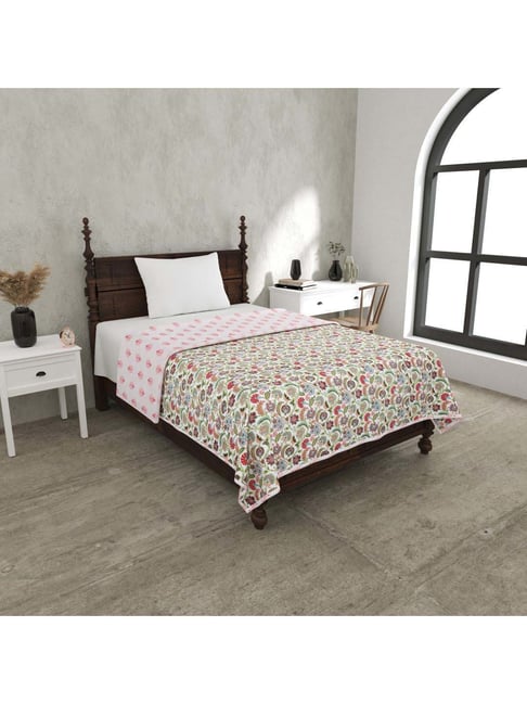 JaipurFabric Multicolor Pure Cotton 180 TC Blossomy Reversible Single Bed Dohar