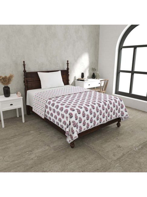 JaipurFabric Pink Pure Cotton 180 TC Paisley Reversible Single Bed Dohar