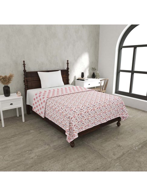 JaipurFabric Peach Pure Cotton 180 TC Motifs Reversible Single Bed Dohar