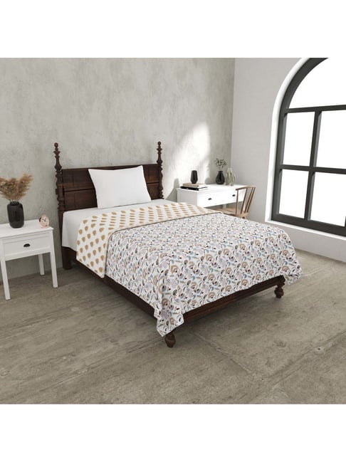 JaipurFabric Blue Pure Cotton 180 TC Motifs Reversible Single Bed Dohar