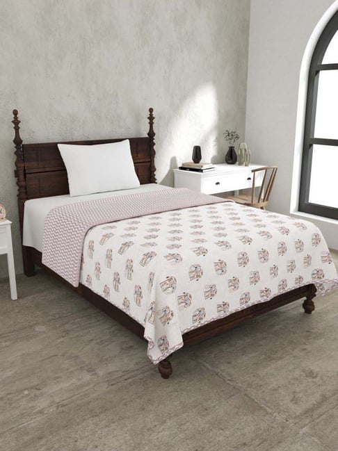 JaipurFabric Pink Pure Cotton 180 TC Elephant Reversible Single Bed Dohar
