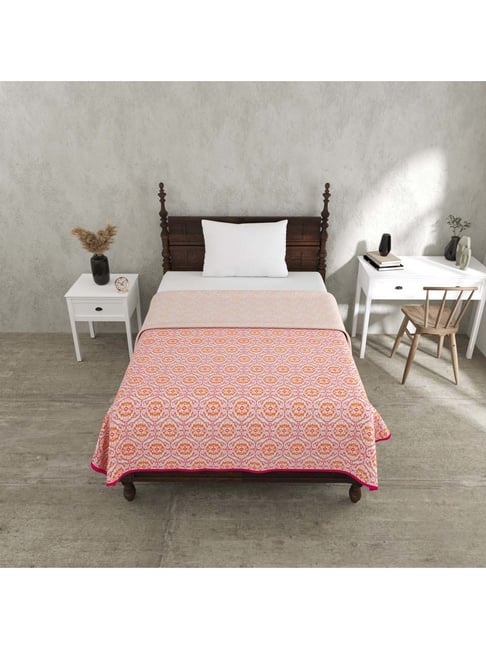 JaipurFabric Pink Mulmul Cotton 180 TC The Illusion Reversible Single Bed Dohar